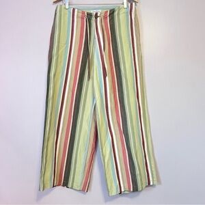 Tommy Bahama Silk Linen Blend Striped Wide Leg Drawstring Pant Green Sz 8 Resort